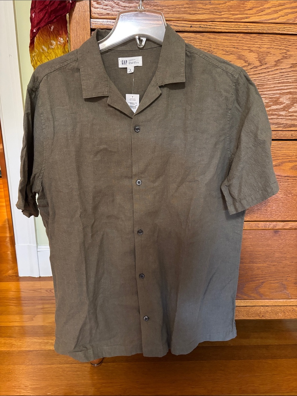 GAP Short Sleeve Olive Button-Down Shirt